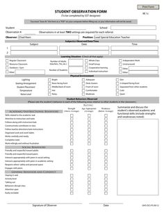 the student observation form is shown in this image