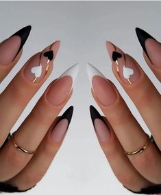 Ongles Beiges, Black And White Nails, Heart Nail, Heart Nails, Classy Nails, Valentine's Day Nails, Nail Polishes, Valentines Nails