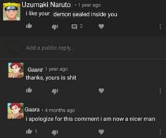 two tweets are shown with the caption that reads, uzumaki naruto i like your demon sealed inside you