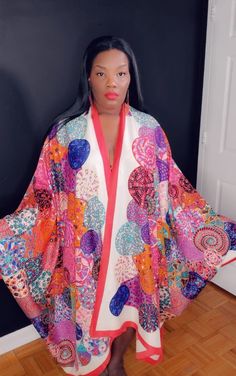 Statement piece Caftan is one size fits most Fits up to a size 3x Tassels on the sleeve and opening 100% cotton Multicolor Long Kimono For Loungewear, One Size Multicolor Kimono For Festivals, Multicolor Long One-size Kimono, One Size Long Kimono For Loungewear, Oversized Multicolor Robe With Kimono Sleeves, One-size Long Kimono For Loungewear, Multicolor Free Size Kimono, Long One-size Loungewear Kimono, Casual Long Sleeve Kaftan One Size