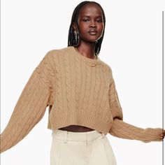 Nwt Aritzia Sunday Best Peggy Cropped Sweater Small Sweater Aritzia, Cropped Cable Knit Sweater, Aritzia Sweater, Repeated Pattern, Denim Short Dresses, Cocoon Cardigan, Organic Cotton Yarn, Cable Stitch, Sweater Crop