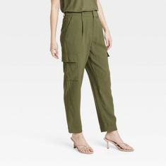 Olive Green High Rise Ankle Length Cargo Pants Spring Workwear Cargo Bottoms, Spring Cargo Style Bottoms For Work, Versatile Green Cargo Pants For Spring, Versatile Spring Cargo Pants With Tapered Leg, Versatile Tapered Leg Cargo Pants For Spring, Versatile Cargo Pants For Spring Workwear, Versatile Spring Cargo Bottoms, Versatile Spring Cargo Work Pants, Versatile Spring Cargo Pants For Work