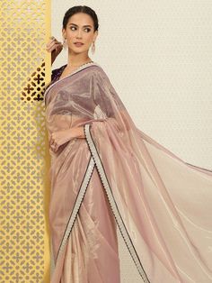 Lavender sareeSolid saree with embroidered borderHas sequinned detailThe saree comes with an unstitched blouse pieceThe blouse worn by the model might be for modelling purpose only. Check the image of the blouse piece to understand how the actual blouse piece looks like.