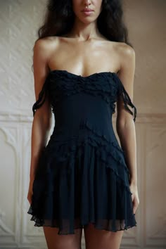 Dresses - Mirror Palais Black Ruffle Mini Dress, Mirror Palais, Going Out Dress, Grad Dresses, Hoco Dresses, Fancy Outfits, Guest Outfit, Fancy Dresses, Guest Dresses