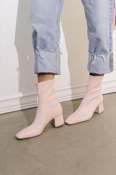 Leather Milani Low Heel Stretch Bootie in Soft Pink Footwear Heels, Heel Stretch, Leather Booties, Easy Wear, Low Heels, Soft Pink, Bootie, Looks Great, Ankle Boot