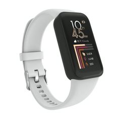 an image of a smart watch that is white and has the time displayed on it