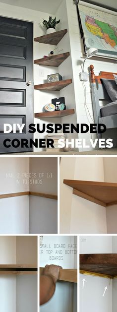 the diy suspended corner shelves are easy to make