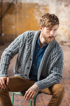 Timberline Cardigan | Knitting Pattern by Jared Flood Outlander Knits, Cabled Cardigan, Mens Fashion Cardigan, Mens Business Casual, Mens Sweaters, Brooklyn Tweed, Cable Cardigan, Shawl Collar Cardigan, Face Sketch