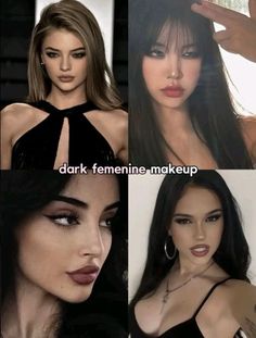 Dark Feminine Makeup Eyes, Natural Makeup Dark Feminine, Dark Feminine Beauty, Dark Feminine Makeup Tutorial, Types Of Noses, Dark Feminine Korean Makeup, Dark Feminine Aesthetic Makeup Tutorial, Dark Feminine Makeup, Curly Hair Advice