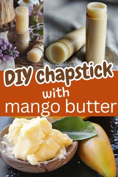 Woman's lips looking healthy and mango butter. Text reads: DIY chapstick with mango butter. Diy Burts Bees Chapstick, Coconut Oil Chapstick Diy, Natural Chapstick Recipe, Homemade Chapstick Essential Oils, Lip Balm Recipes Shea Butter, Chapstick Recipe Homemade, Home Made Lip Balm Recipe, Diy Chapstick Recipe, Home Made Chapstick