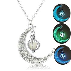 Feel the Magic of the moon when you wear this Luminous Crescent Moon Necklace. This everyday piece evokes the magic for that casual or dressy look. Look like a true Goddess and pair with our Crescent Moon Bracelets, Earrings, and Rings. Truly Magical! Details: Fashion Jewelry Glow-in-the-dark Stones Pendant Size: 3.2 x 3.5cm Place under flashlight or sunlight for 20-30 minutes, the longer the better. Chain Length: 45cm Glow Jewelry, Pumpkin Necklace, Glowing Necklace, Gold Moon Necklace, Halloween Necklace, Fashion Decoration, Crescent Moon Necklace, Beaded Pendant Necklace, Stone Pendant Necklace