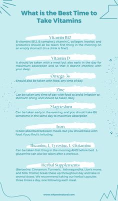 When it comes to taking your vitamins, timing is everything. One thing not a lot of people realize is that supplements aren't meant to be taken all at once (one of many reasons we don't recommend a multivitamin). Each supplement has its own ideal timing for maximum absorption. Keep reading to find the idea timing for e When To Take Vitamins, Take Vitamins, Good Vitamins For Women, Zinc Supplements, Supplements For Women, Best Supplements