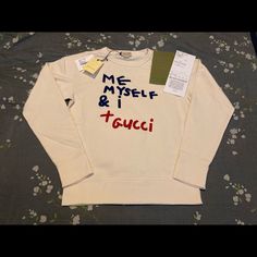 Authentic Gucci Brand New With Tags Attached “Me Myself & I + Gucci” Very Rare And Hard To Get. Newly Released. Children’s Sweatshirt- Size 14 Women Size Can-Small Will Probably Fit I Am A Size Small-Medium And This Fits Snuggly. I Am 5’1” And 120 Pounds For Reference If That Helps. White Gucci Sweatshirt With Logo Print, Gucci Long Sleeve Tops With Embroidered Logo, Luxury White Cotton Sweatshirt, Gucci Embroidered Logo Long Sleeve Sweatshirt, Casual Gucci Sweatshirt With Embroidered Logo, Gucci White Crew Neck Sweatshirt, Gucci Graphic Print Long Sleeve Sweatshirt, White Gucci Casual Sweatshirt, White Gucci Sweatshirt With Long Sleeves