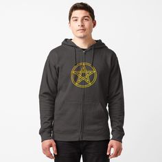 Get my art printed on awesome products. Support me at Redbubble #RBandME: https://www.redbubble.com/i/hoodie/Gold-Pentacle-by-Aggyro93/46847976.R651S?asc=u Zip Hoodie Design, Zipped Hoodie, Mode Vintage, Zipper Hoodie, White Hoodie, New Wave, Hoodie Design, Full Zip Hoodie, Lightweight Hoodie