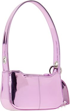 Handcrafted vinyl shoulder bag in metallic pink. · Fixed shoulder strap · Detachable graphic charm at shoulder strap · Magnetic press-stud flap · Broadcloth lining · H4.25 x W8 x D2 Supplier color: Pink patent Justine Clenquet, Metallic Pink, Press Studs, Pink Bag, How To Find Out, Shoulder Strap, Women Wear, Shoulder Bag, Vinyl