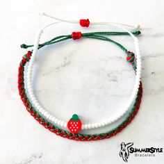 This wax cord bracelet pack is the perfect gift for the strawberry lover in your life! Completely waterproof, adjustable so it will fit any size wrist. Just pull to close. All of my friendship bracelets are made with 100% cotton embroidery floss & my water proof jewelry is made with 100% waxed polyester cord. Any other supplies I use are all natural & eco friendly & everything is made in a smoke-free & pet-free home! Strawberry Bracelet, Embroidery Floss Bracelets, Floss Bracelets, Wax Cord Bracelet, Strawberry Gifts, Bracelet Pack, Hippie Bracelets, Seed Bead Bracelet, Cord Bracelet