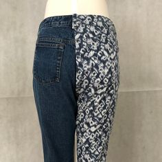 "Deconstructed Hybrid \"Parti Colored\" Jeans - Half Denim Leopard Print & Half Denim Blue Half and Half Mashup \"Chicos\" Brand - Women's Size 1 Leopard Print Denim \"Lands End\" Brand - Women's Size 12 Blue Denim 98% Cotton, 2% Spandex Unisex 32\" Waist, 31\" Inseam Medieval Style Parti Colored Pants Amazing Leopard Print Denim Quality Brands Comfortable & Flattering" Luxury Patchwork Denim Bottoms, Blue Floral Print Denim Pants, Multicolor Graphic Print Denim Bottoms, Dark Wash Patchwork Denim Pants, Non-stretch Denim Patchwork Pants, 1950s Wedding Dress, Buy Clothes Online, Colored Pants, Plaid Flannel Shirt