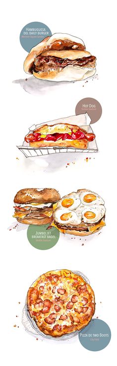 three different types of sandwiches and eggs