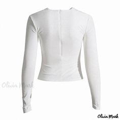 Olivia Mark - Contemporary Metallic Accent Twist Layer V-Neck Cut-Out Long Sleeve Crop Fitted Top Fitted White V-neck Top For Fall, White V-neck Crop Top For Fall, Casual Fitted White V-neck Top, Casual White Fitted V-neck Top, Chic White Fitted V-neck Top, White Fitted V-neck Crop Top, Stretch Elastane V-neck Crop Top, Fitted V-neck Top With Ribbed Cuffs, Stretch V-neck Twist Front Top