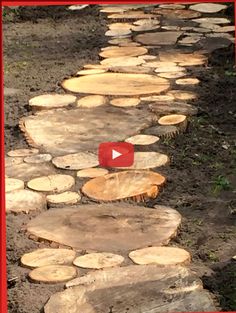 an image of a stone path made out of logs with a red border around it