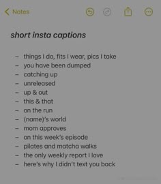 an iphone screen with the text short insta captions on it, and other words below