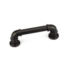 an old fashioned black pipe handle on a white background