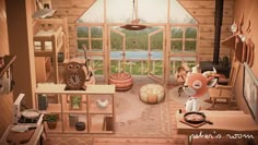 an animated image of a living room in a cabin