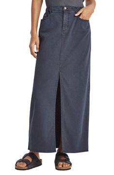 Move comfortably through your day in a soft stretch-denim maxi skirt constructed with an elastic waist and movement-easing front vent. 37 1/2" length Elastic waist; zip fly with button closure Five-pocket style 61% cotton, 37% modal, 2% spandex Machine wash, tumble dry Imported Denim Blue Full-length Maxi Skirt, Full Length Denim Blue Maxi Skirt, Casual Medium Wash Full Length Maxi Skirt, Casual Medium Wash Full-length Maxi Skirt, Casual Wide Leg Dark Wash Maxi Skirt, Casual High Rise Dark Wash Maxi Skirt, Dark Wash High Rise Casual Maxi Skirt, Casual Full Length Denim Blue Maxi Skirt, Denim Blue Casual Maxi Skirt