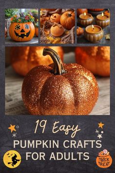 pumpkin crafts for adults that are easy to make and great for the fall season, including candles