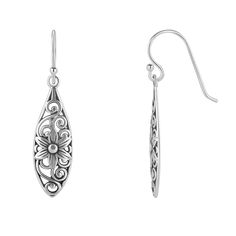 Elevate your look with the decorative design of these PRIMROSE sterling silver filigree flower drop earrings. Elevate your look with the decorative design of these PRIMROSE sterling silver filigree flower drop earrings.  Nickel free Metal: sterling silver Backings: fishhook Packaging: decorative card Finish: oxidized, polished Length: 35 mm Size: One Size. Color: Grey. Gender: unisex. Age Group: adult. Bali Jewelry, Flower Drop Earrings, Sterling Silver Filigree, Decorative Design, Elevate Your Look, Silver Filigree, Helicopter, Gender Female, Jewelry Earrings Dangle