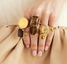 VINTAGE BY LAURIE GELLER 14K Yellow gold 7g Size 4.5 IN STORE NOW and available for shipment within 1-2 business days Vintage Chunky Rings, 70s Rings, Jewelry Shots, Maximalist Jewelry, Smokey Quartz Ring, 70s Outfit, Vintage Gold Rings, 70s Outfits, Vision Boards