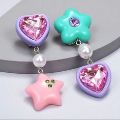 New Zinc Alloy Resin Fast Shipping Nice Packaging Cute Love Heart, Earrings Acrylic, Kawaii Accessories, Beaded Drop Earrings, Heart Drop Earrings, Earrings Cute, Round Stud Earrings, Girls Earrings, Acrylic Earrings