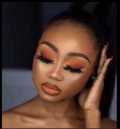 Fall Make Up Looks Black Women, Fall Eyeshadow Looks Black Women, Orange Lipstick Looks, Orange Lipstick Makeup Looks, Smokey Orange Eye Makeup, Orange Makeup Black Women, Makeup Look On Black Women, Orange And Gold Makeup, Orange Eyeshadow Looks Black Women