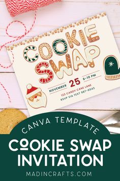 an image of cookie swap party with text overlay that reads canvatemplate cookie swap