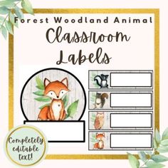 the woodland animals classroom labels are shown