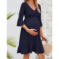 FEATURE: The maternity dress features with v neck, short sleeve, stretchy smocked bust, 3/4 bell sleeve, floral, loose fit, a-line babydoll, knee length with ruffle hem, empire waist, high waist, flowy swing. MATERIAL: The maternity dress, soft, comfortable, high-quality. The womens dresses provide plenty of room for your growing pregnant belly. Suitable for all stages of pregnancy, and postpartum. OCCASION: The ruffle maternity clothes are perfect for baby shower, maternity photoshoot, casual, Maternity V-neck Ruched Dress, Maternity V-neck Dress With Ruched Details, V-neck Ruched Maternity Dress, Stretch V-neck Maternity Dress, Solid V-neck Maternity Dress, Ruched V-neck Maternity Dress, Maternity Non-stretch Dress With Short Sleeves, Short Sleeve Non-stretch Maternity Dress, Maternity Short Sleeve Dress With Ruffle Hem