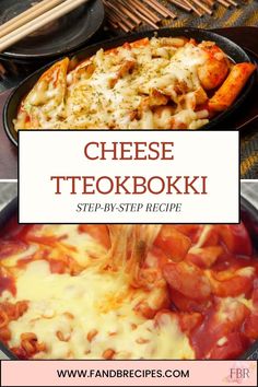 cheese tekoboki recipe in a skillet with text overlay