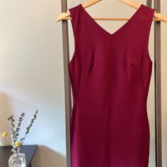 Never Worn, Brand New Condition Sleeveless Dress With Double V-Neck (Back V Is Deeper Than Front Bit Still Bra Friendly). Hits Just Above The Knee And Fits Close To The Body Without Being Too Fitted. Comfortable And Versatile In A Nice Crepe Stretch Fabric In A Lovely Burgundy Color. Great For Work Or Dressed Up For A Night Out. Stretch V-neck Lined Mini Dress, Stretch V-neck Mini Dress, Lined V-neck Bodycon Dress, Fitted V-neck Lined Bodycon Dress, Elegant Sleeveless Bodycon V-neck Dress, V-neck Bodycon Lined Mini Dress, Elegant Sleeveless V-neck Bodycon Dress, Formal V-neck Bodycon Sleeveless Dress, Elegant V-neck Bodycon Sleeveless Dress