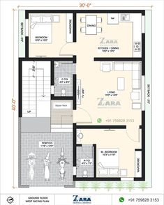 the floor plan for a two bedroom apartment with an attached kitchen and living room area