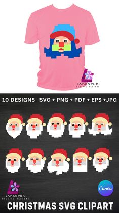 christmas t - shirt design with santa clauss on the front and back, all in different