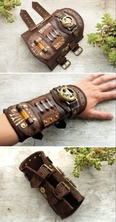 Bracelete de couro estilo steampunk Steam Punk Diy, Steampunk Gadgets, Mode Steampunk, Steampunk Bracelet, Steampunk Leather, Fest Outfits, Style Steampunk, Steampunk Cosplay, Steampunk Diy