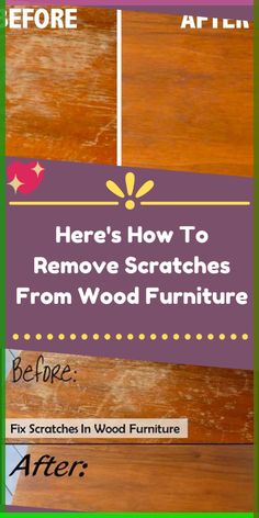 the before and after image shows how to remove scratches from wood furniture with this technique