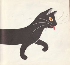 a drawing of a black cat with its mouth open