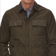 The Warm Quilted Construction Makes For A Stylish And Functional Shirt Jacket. Fit: This Style Fits True To Size. - Spread Collar - Long Sleeves With Button Cuffs - Front Snap Button Closure - Chest Patch Flap Pockets - Front Patch Pockets - Quilted Construction - Rounded Hem Green Collared Outerwear With Patch Pockets, Green Long Sleeve Outerwear With Patch Pockets, Green Outerwear With Patch Pockets For Fall, Green Quilted Long-sleeve Outerwear, Green Quilted Long Sleeve Outerwear, Quilted Long Sleeve Utility Jacket For Workwear, Olive Long Sleeve Outerwear For Outdoor, Olive Long Sleeve Outdoor Outerwear, Green Quilted Jacket For Fall Outdoor Activities