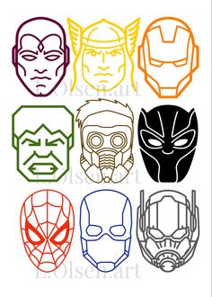 the avengers masks are drawn in different colors