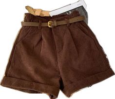 High Waist Brown Shorts For Fall, Brown High-waisted Shorts With Belt Loops, Brown Shorts With Pockets For Fall, Trendy Brown Corduroy Bottoms, Brown High Waist Shorts With Belt Loops, High Waist Brown Shorts With Belt Loops, Brown High-waisted Corduroy Shorts, Brown High Waist Corduroy Shorts, Brown Cotton Shorts For Fall