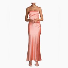 The Bec & Bridge Maxi Dress Showcases A Fitted Bodice And A Front Split, Creating A Stylish And Elegant Look. Squareneck Sleeveless Side Seam Tucks Side Zip Closure 100% Polyester Dry Clean Imported Size S (4) Pink Maxi Dress With Straight Neckline For Evening, Pink Party Maxi Dress With Straight Neckline, Pink Satin Dress With Straight Neckline, Chic Pink Silk Gown, Elegant Pink Maxi Dress With Straight Neckline, Pink Maxi Dress With Straight Neckline, Pink Silk Strapless Maxi Dress, Pink Satin Slip Dress For Cocktail, Pink Evening Dress With Straight Neckline