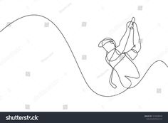 one continuous line drawing of a surfer riding a wave