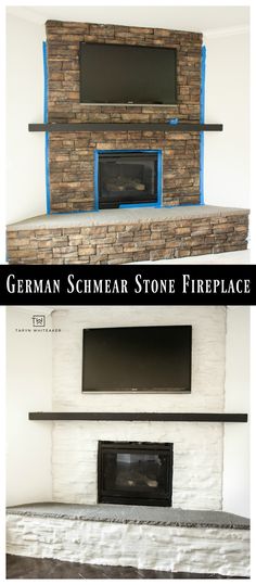 the before and after pictures of a stone fireplace