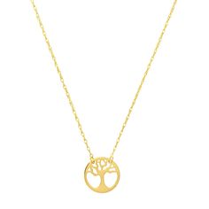 "Exquisite 14K Gold Cutout Tree of Life Disc Pendant in Adjustable Necklace - Timeless Elegance in Yellow Gold, 18\" Length with Spring Ring Closure Elevate your style with our stunning 14K Gold Cutout Tree of Life Disc Adjustable Necklace. Crafted with precision and passion, this necklace exudes timeless elegance in radiant yellow gold. The intricate cutout design depicts the Tree of Life, symbolizing growth, strength, and a connection to all life. The adjustable feature ensures a perfect fit, and the secure spring ring closure adds convenience to your daily wear. Indulge in the luxury of 14K gold, as this necklace boasts an 18\" length, making it a versatile piece suitable for various necklines. The fine craftsmanship and attention to detail make it a unique and meaningful accessory for Elegant Gold Necklace With Tree Of Life, Elegant Gold Tree Of Life Necklace, Sterling Silver Yellow Gold Tree Of Life Necklace, Yellow Gold Tree Of Life Pendant Jewelry, Nature-inspired Tree Of Life Pendant Necklace, Cutout Design, Disc Pendant, Gold Gift, Adjustable Necklace